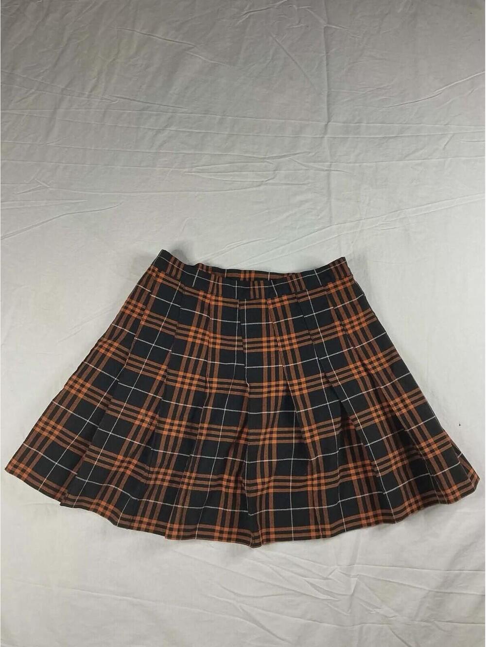 🖤🍂 Vintage Cycle Plaid Pleated Skirt Orange Black Y2K 🍂🖤